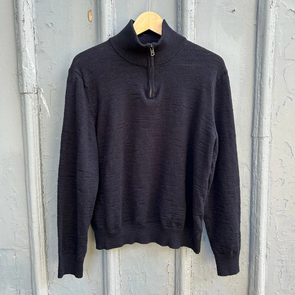 Gap Navy 1/4 zip Slub  Merino Sweater, size L - Picture 3 of 10